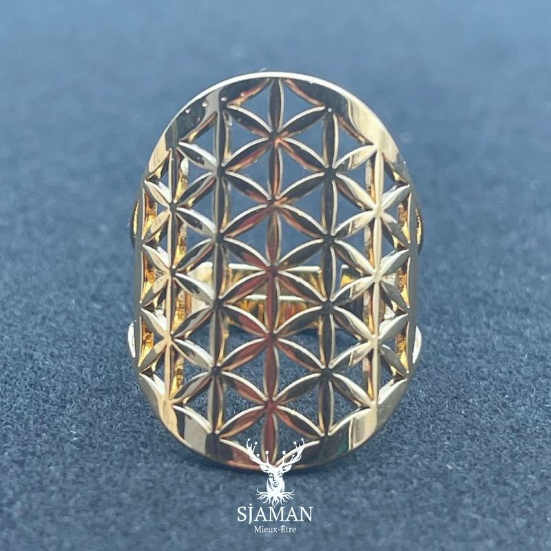 Bague Inox doré Fleur de vie