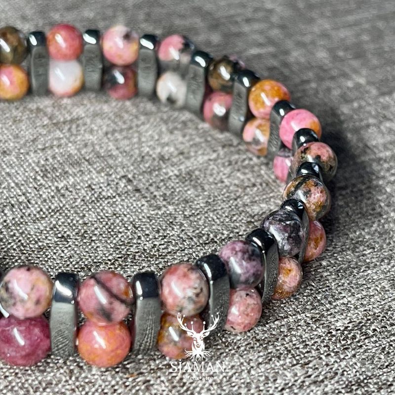 Bracelet double en Rhodonite Hématite