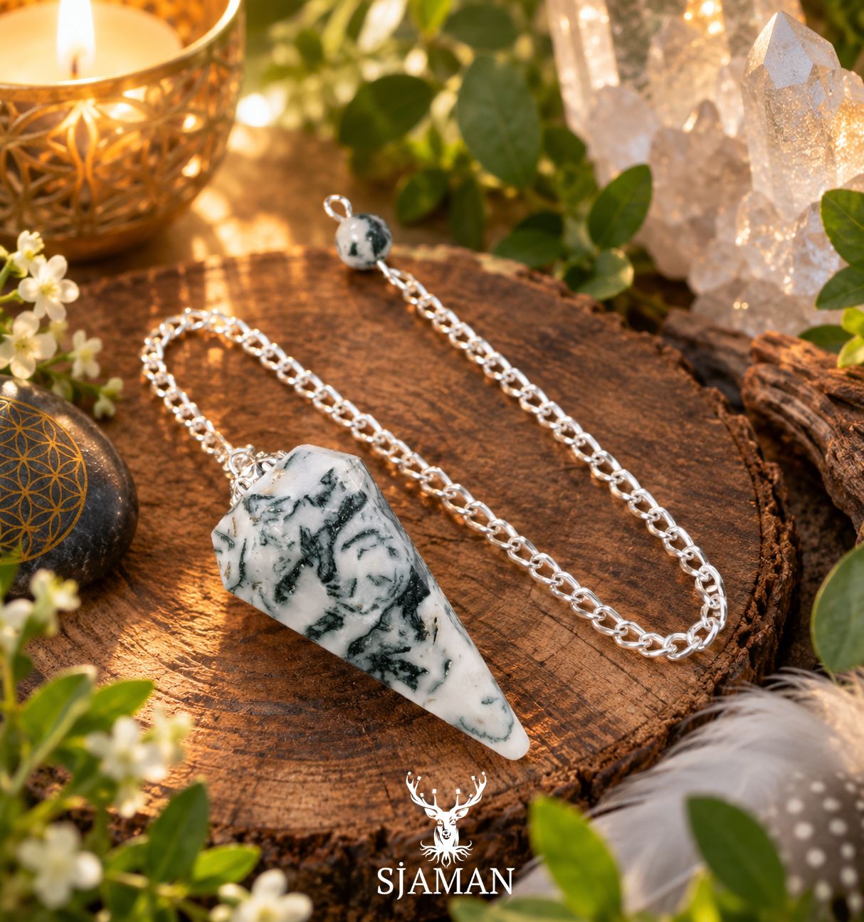 Pendule conique en Agate Arbre 6 faces
