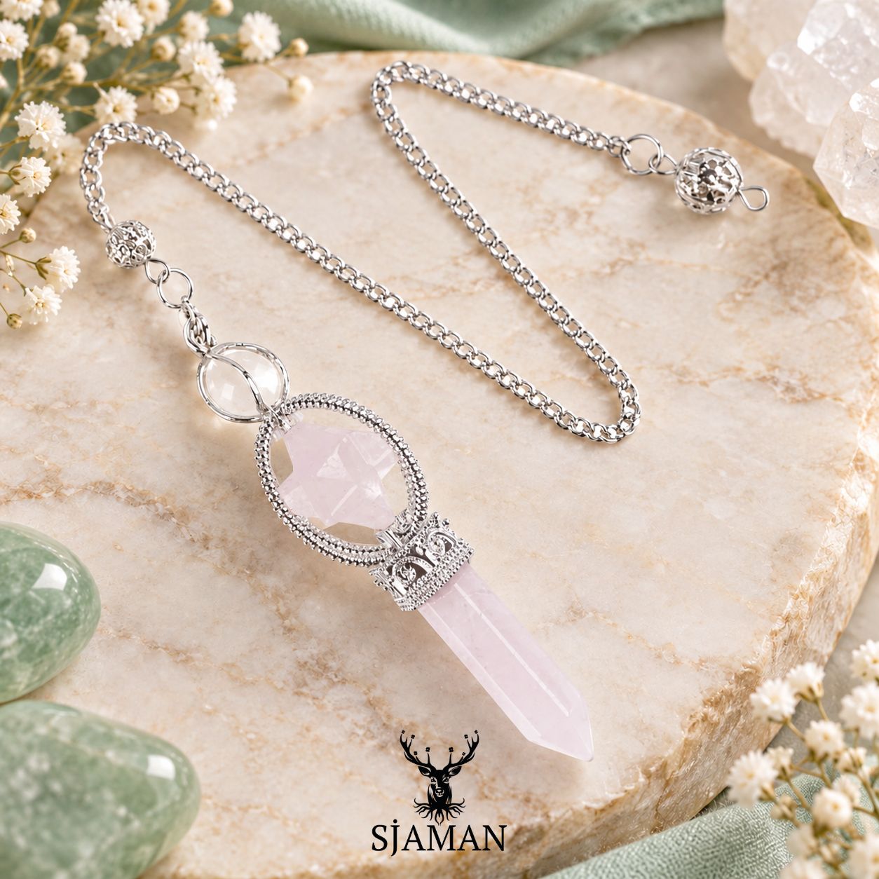 Pendule Merkaba Quartz Rose 6 faces Pendule Merkaba Quartz Rose 6 faces