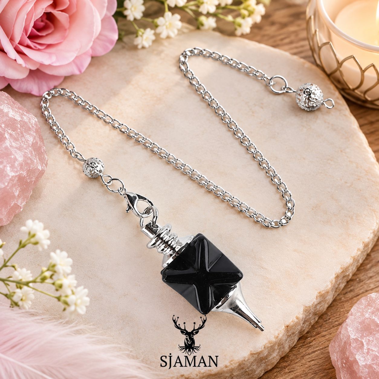 Pendule divinatoire Merkaba Obsidienne Noire
