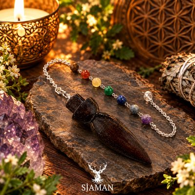 Pendule radiesthésie égyptienne 7 chakras bois de rose Pendule radiesthésie égyptienne 7 chakras bois de rose