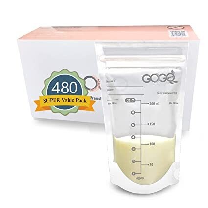 Super Value Pack Breastmilk Storage Bags - 7 OZ, Pre-Sterilized, BPA Free, Leak Proof Double Zipper Seal, Self Standing (60 Count (Pack of 8))