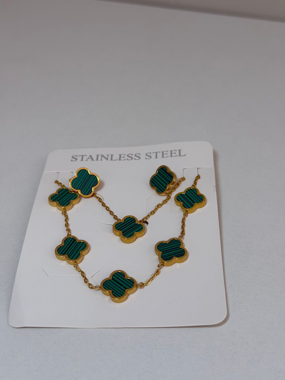 Green Clover Set ,  earrings, bracelet &amp; chain