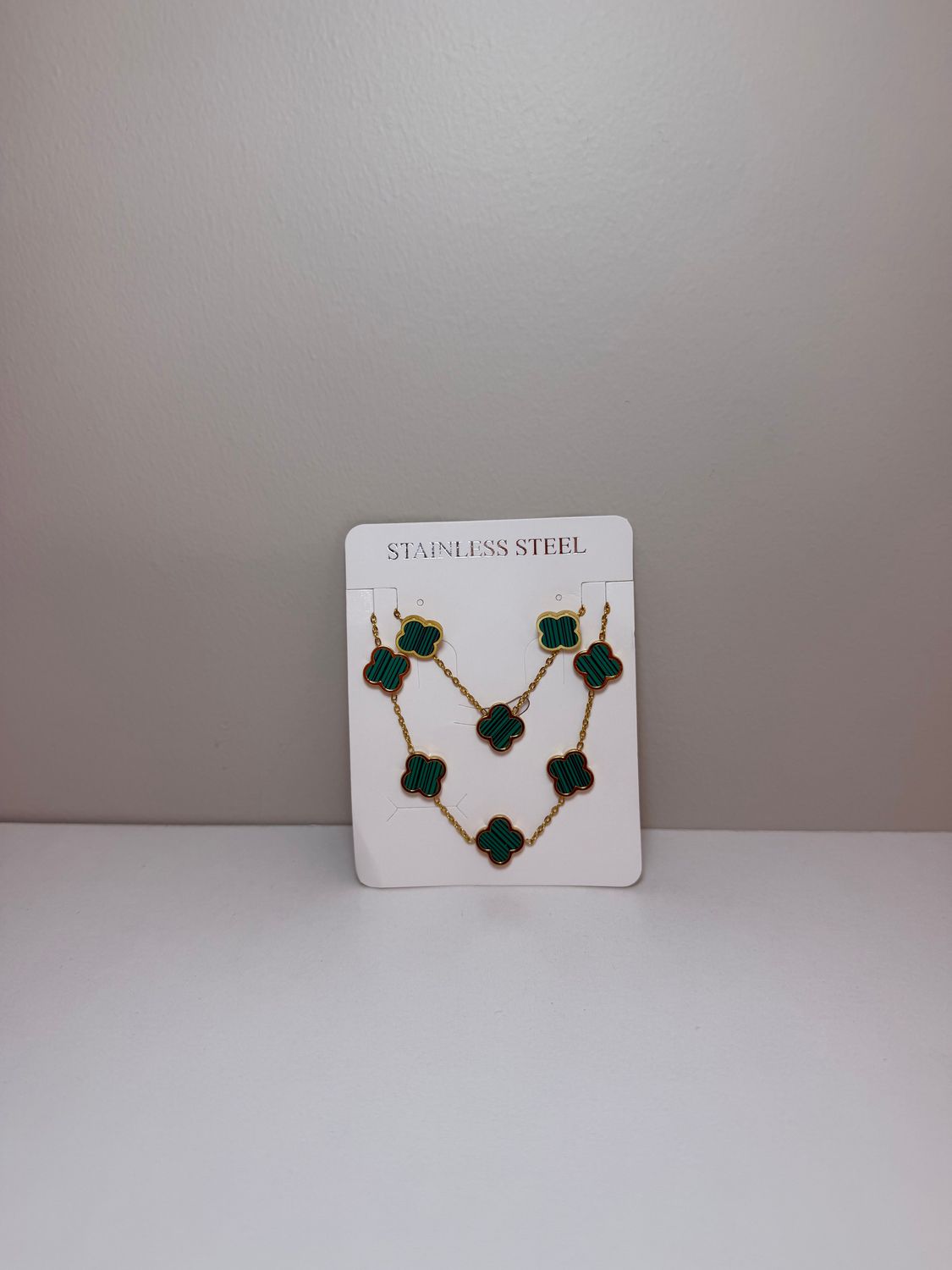 Green Clover Set ,  earrings, bracelet &amp; chain