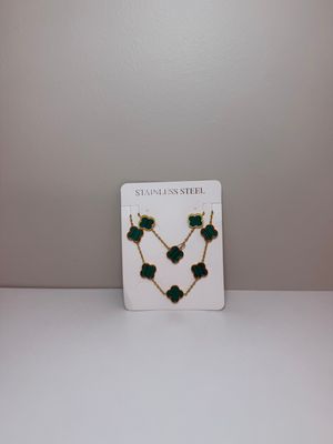 Green Clover Set ,  earrings, bracelet &amp; chain