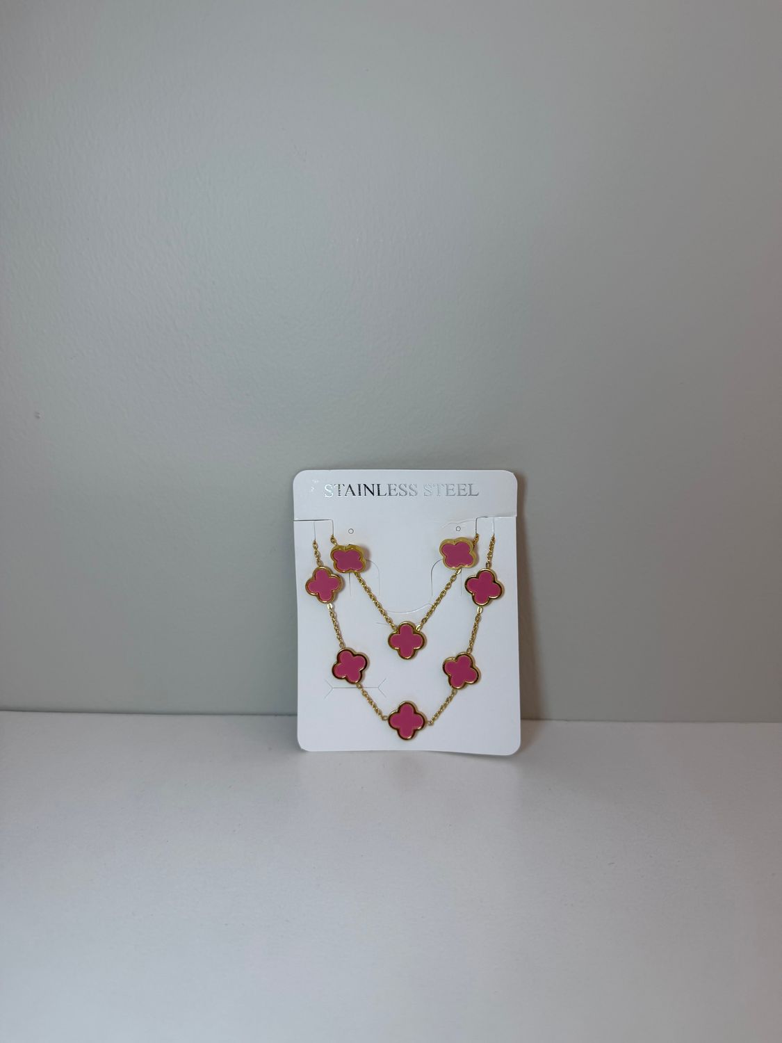 Pink Clover Set ,  earrings, bracelet &amp; chain