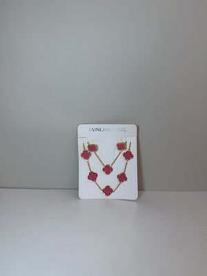 Pink Clover Set ,  earrings, bracelet &amp; chain