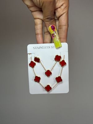 Red Clover Set, Earrings, bracelet &amp; chain