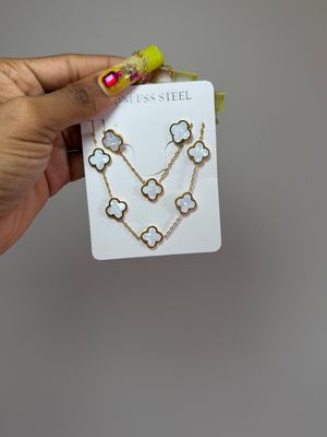 White Clover Set ,  earrings, bracelet &amp; chain