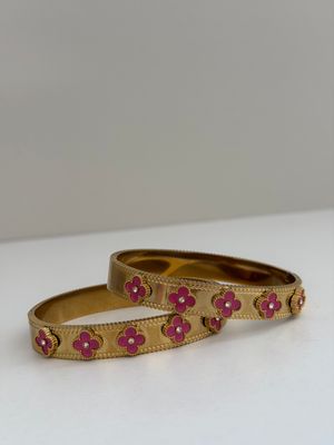 Pink Thick  Clover Bangle Set