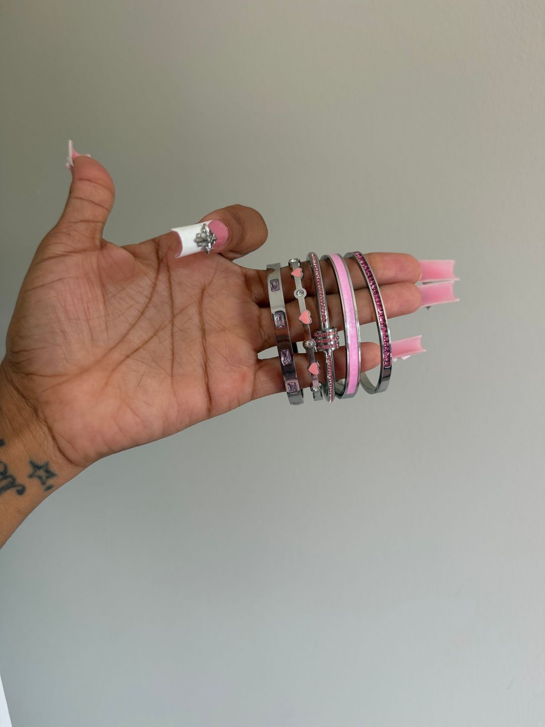 Silver and Pink bracelet set