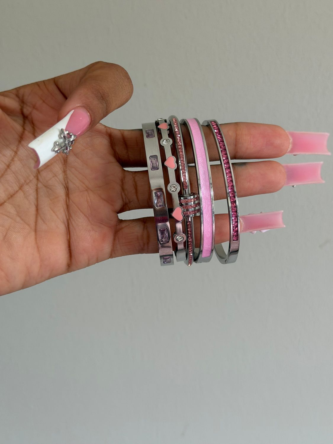 Silver and Pink bracelet set