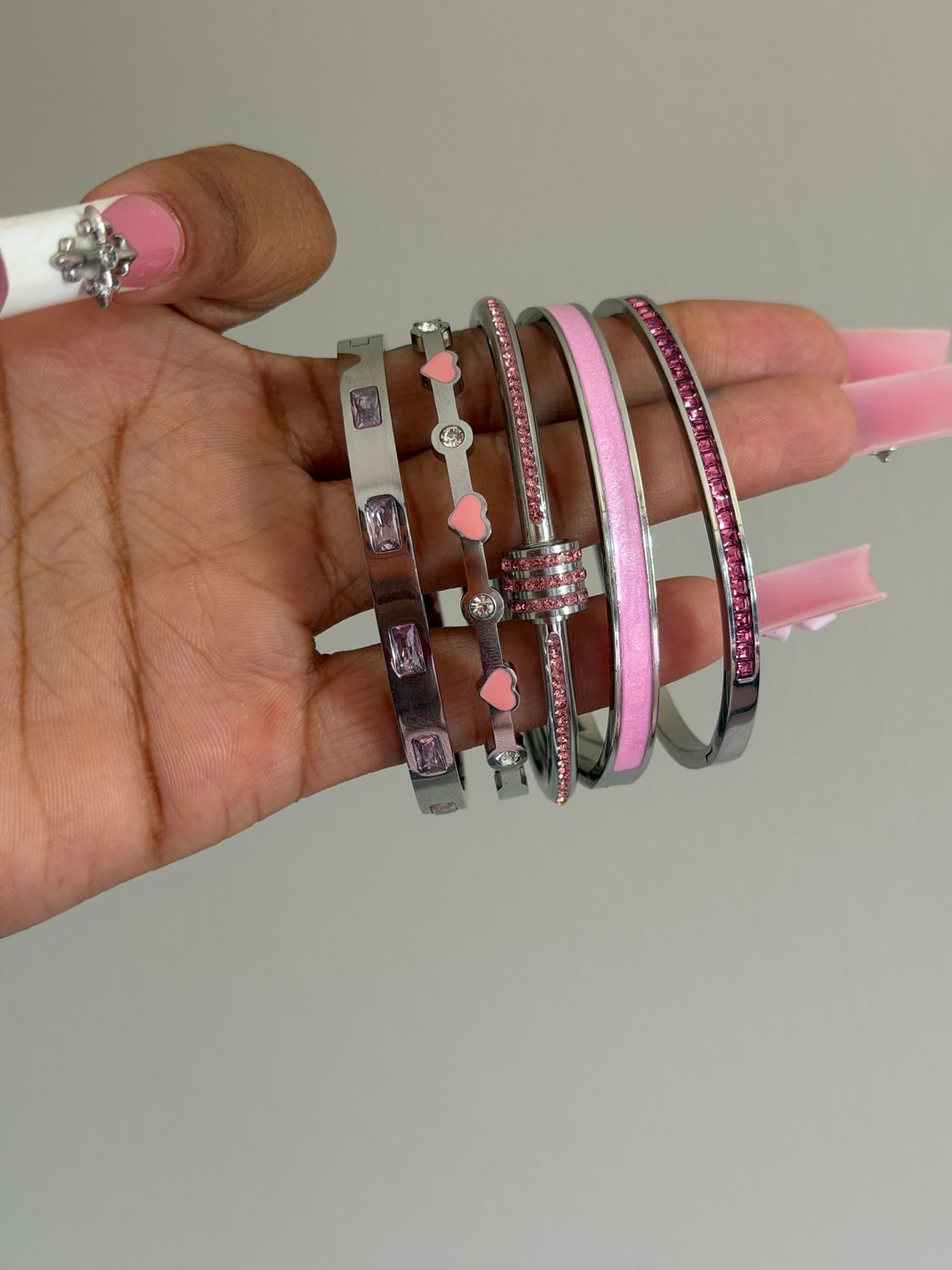 Silver and Pink bracelet set