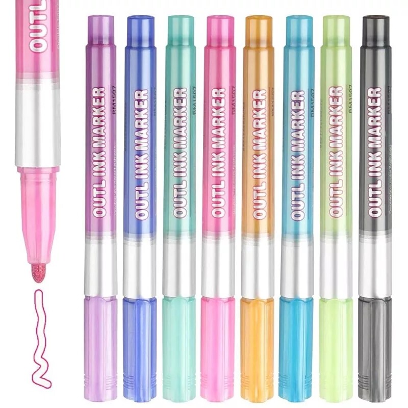 Double Lines Outline Bold Marker With floursence and Glitter