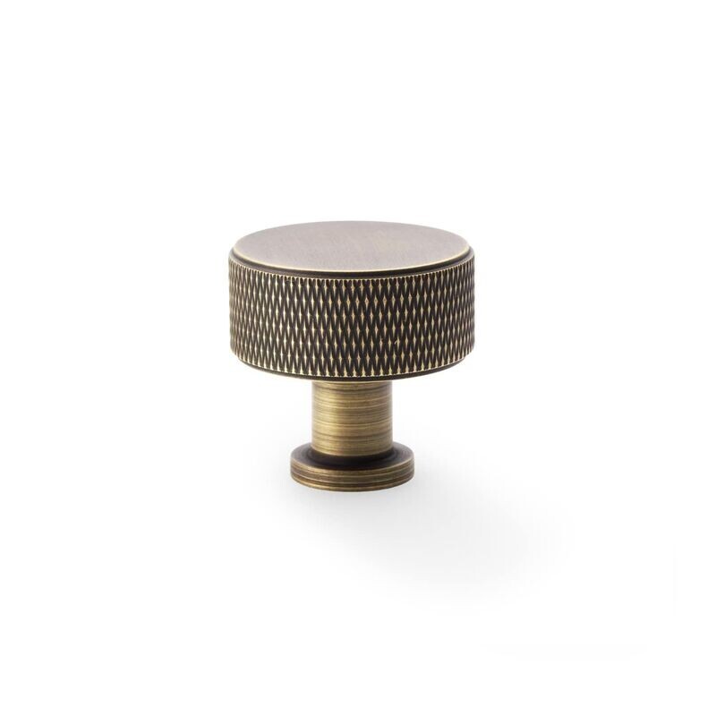 Alexander & Wilks Lucia Knurled Circular Knob, Available Finishes: Antique Brass