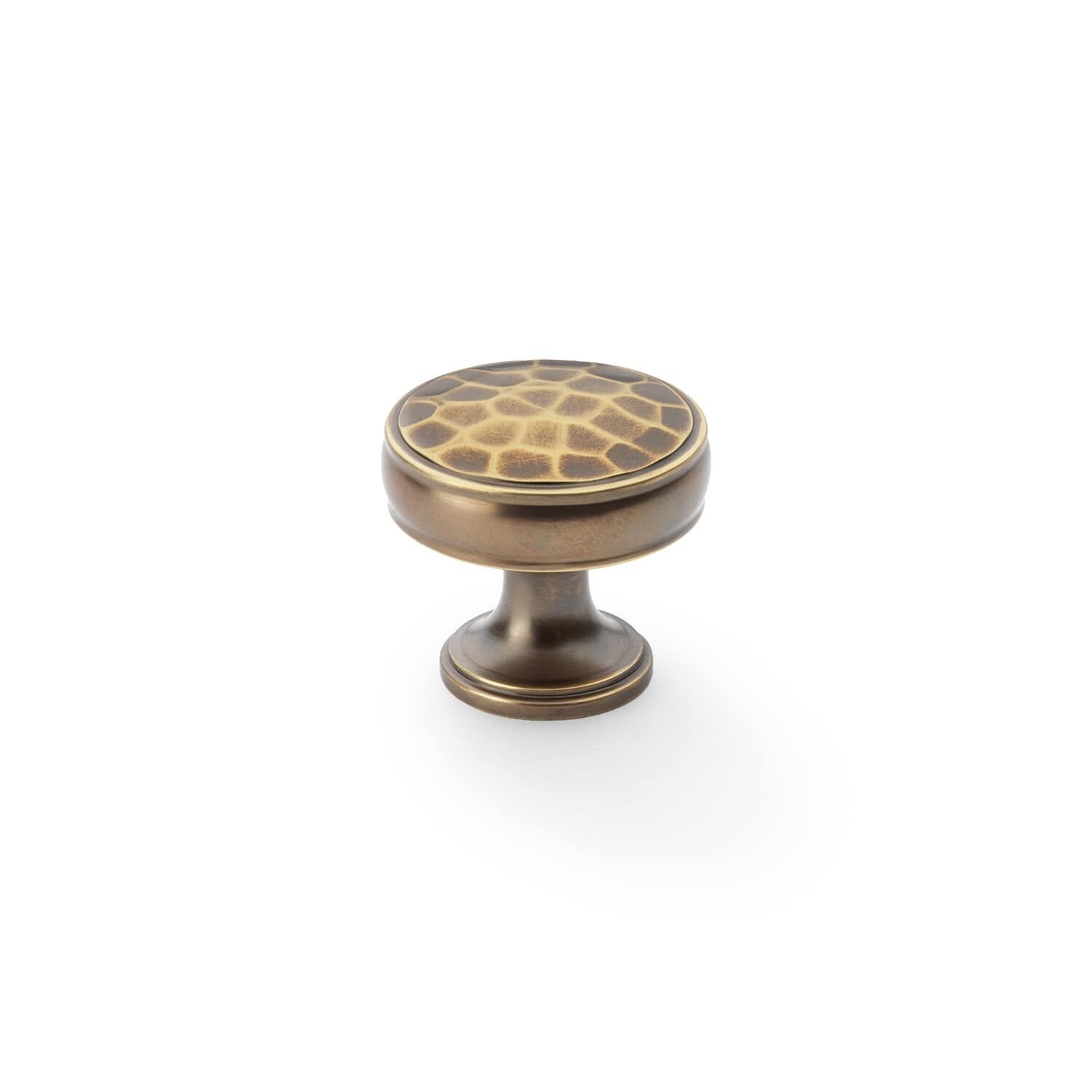 Alexander & Wilks Lynd Hammered Circular Knob - Small, Available Finishes: Antique Brass