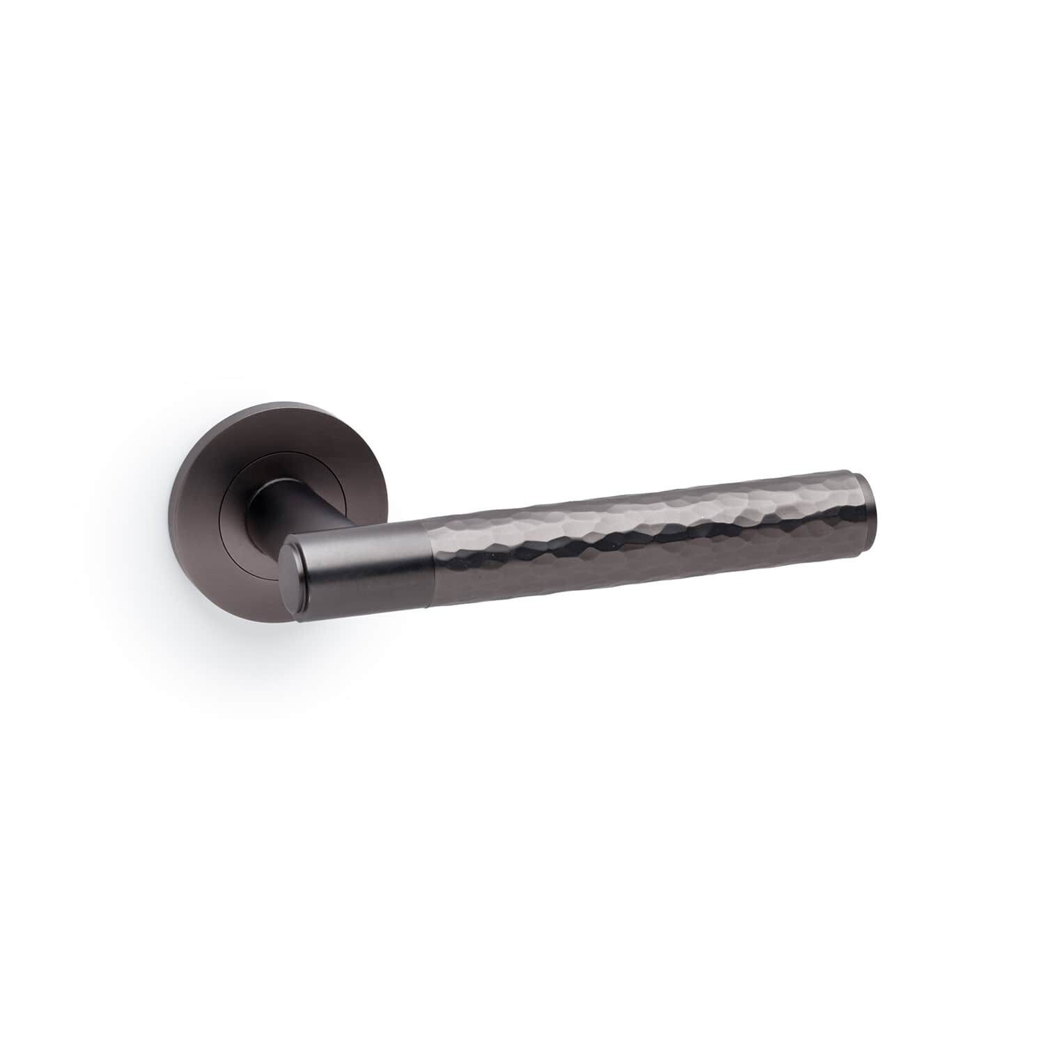 Alexander and Wilks Spitfire Hammered Lever on Round Rose Door Handle