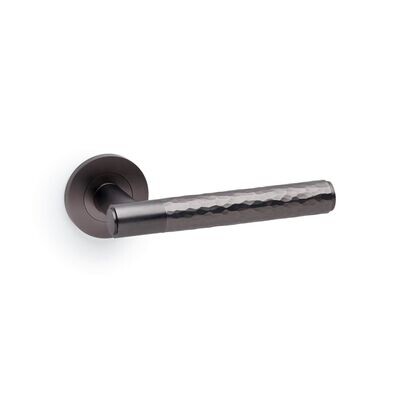 Alexander and Wilks Spitfire Hammered Lever on Round Rose Door Handle
