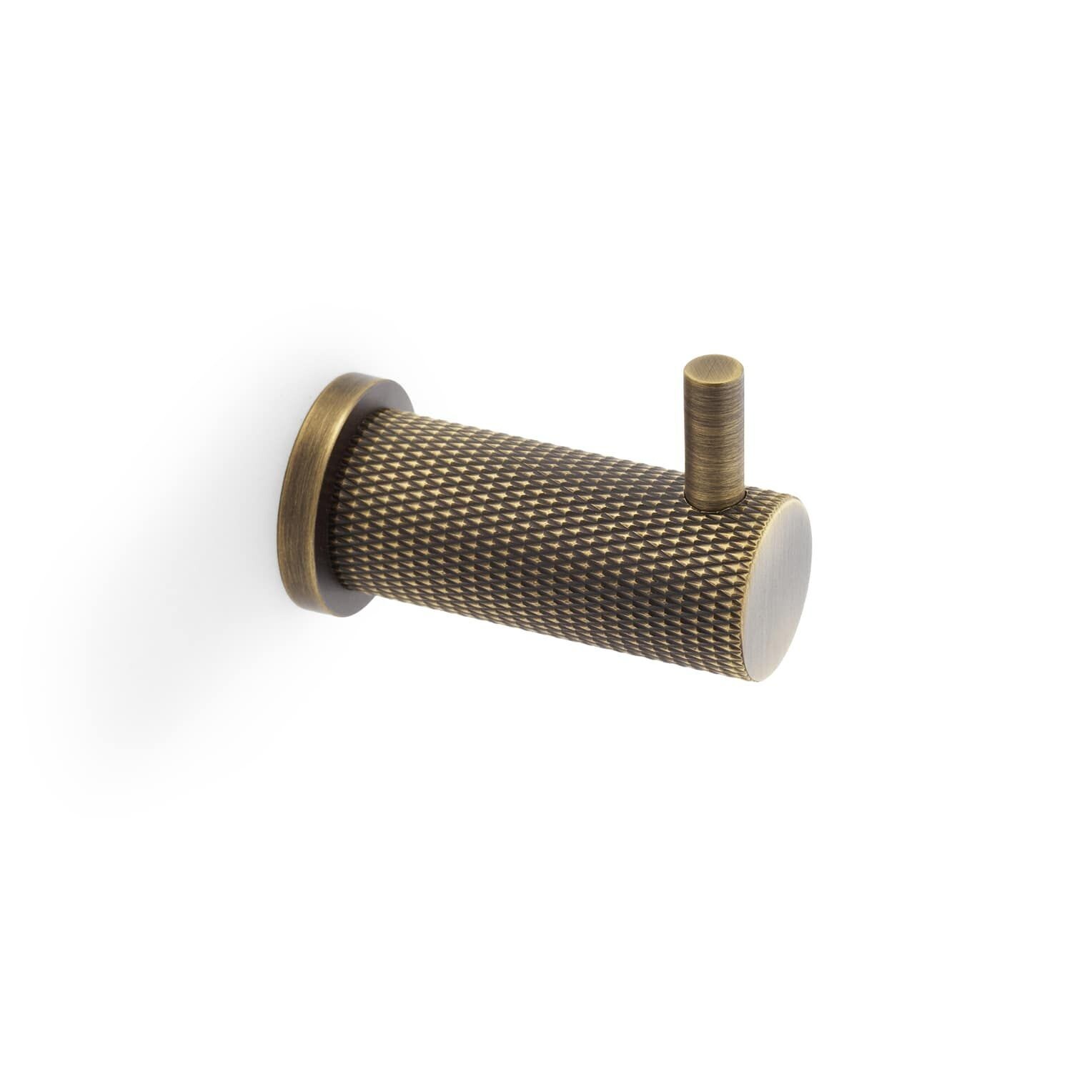 Alexander & Wilks Brunel Diamond Knurled Coat Hook, Available Finishes: Antique Brass