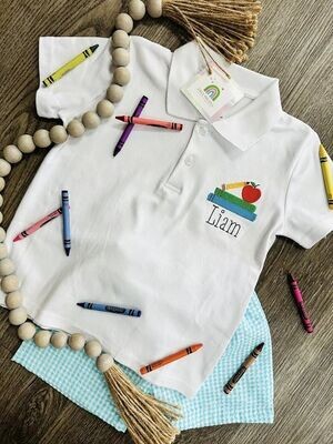 Boys Book and Apple Personalized Polo Shirt