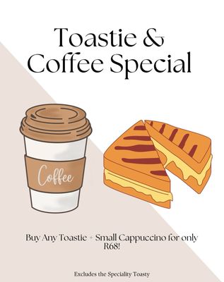 Toastie and Small Cappuccino Combo. (Excludes : Speciality Toastie)