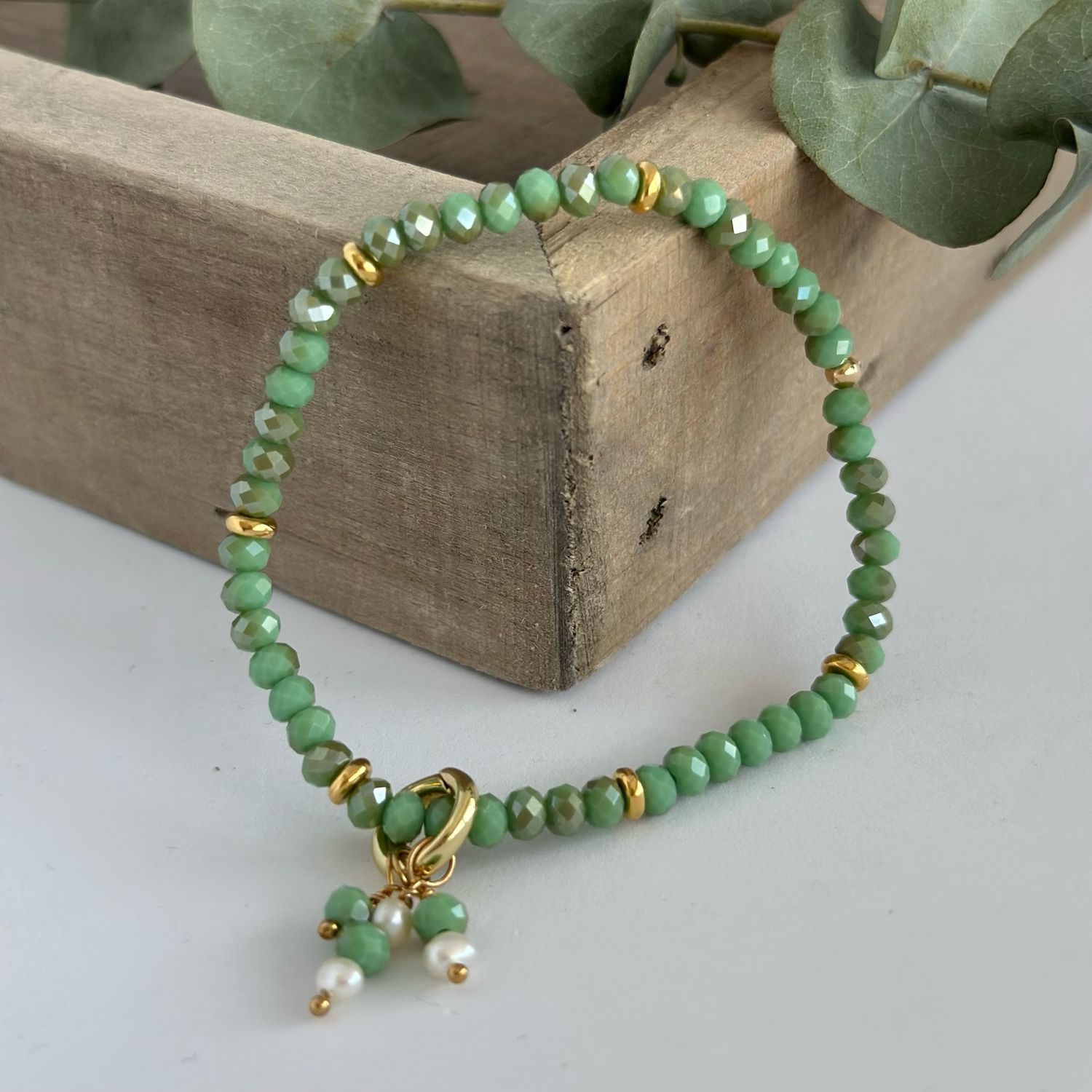 armband glasschliffperle seagreen
