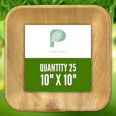 Palm Plates, Eco-friendly - Great for Events, Outdoors, and Parties - Biodegradable and Sturdy - Hand-Made - Unique Design (Quantity 25 10&quot;x10&quot;)