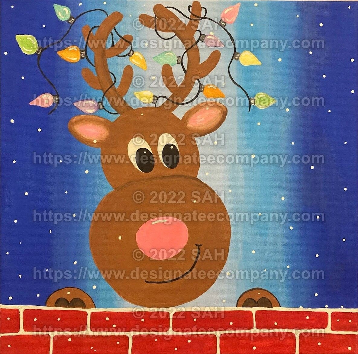 Adorable Reindeer Going Down Chimney, Acrylic Painting on Christmas Gallery Wrapped on Canvas