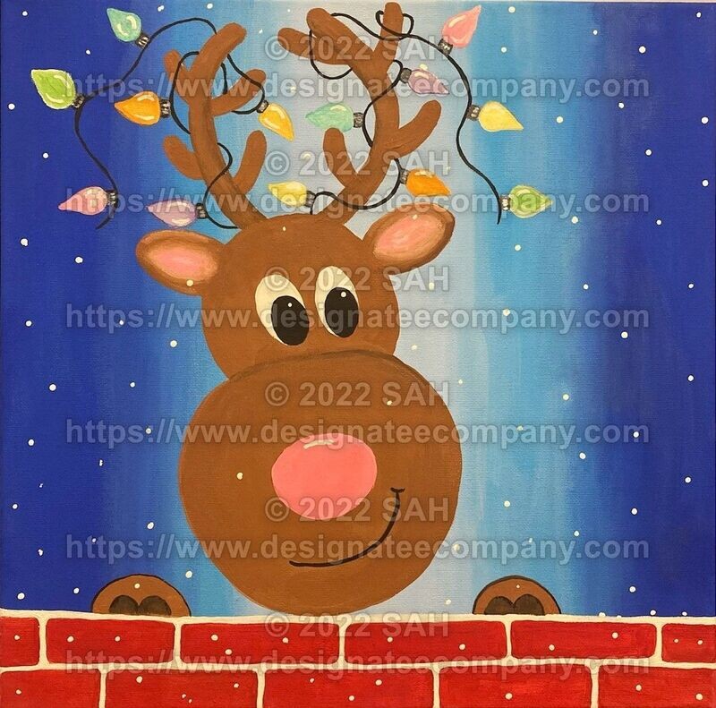 Adorable Reindeer  Going Down Chimney, Christmas Acrylic Painting on Gallery Wrapped Canvas