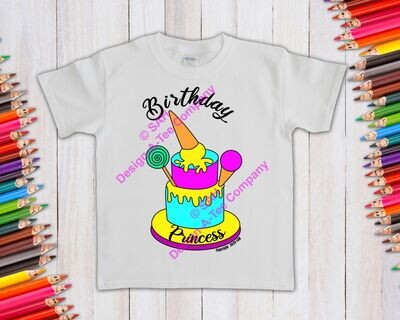 Birthday Princess Graphic T-shirt, Kids, Children, Youth, Tee, Birthday Party, Cake, Ice Cream,