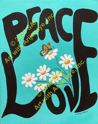 Peace and Love Flowers Gallery Wrapped Acrylic Painting on Canvas