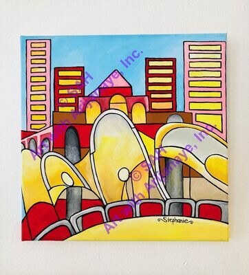 $60.00 Abstract, Inner Harbor Baltimore, Maryland, Gallery Wrapped, Acrylic Painting on Canvas, 14