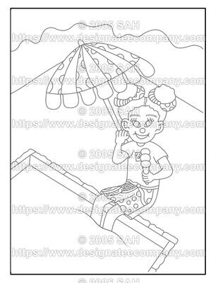 Art kits, Summertime Fun activity for the whole family, Girl Eating Ice Cream by the Swimming Pool