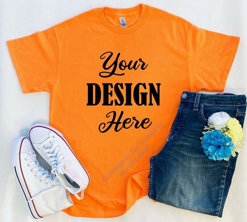 Gildan G500/5000 Orange T-shirt, Short-Sleeve, Crewneck with Jeans White High-top Tennis Blue, Yellow and White Flowers Mockup Stock Photo Flat Lay JPG Digital Gildan G500/5000 Orange T-shirt, Short-Sleeve, Crewneck with Jeans White High-top Tennis Blue, Yellow and White Flowers Mockup Stock Photo Flat Lay JPG Digital