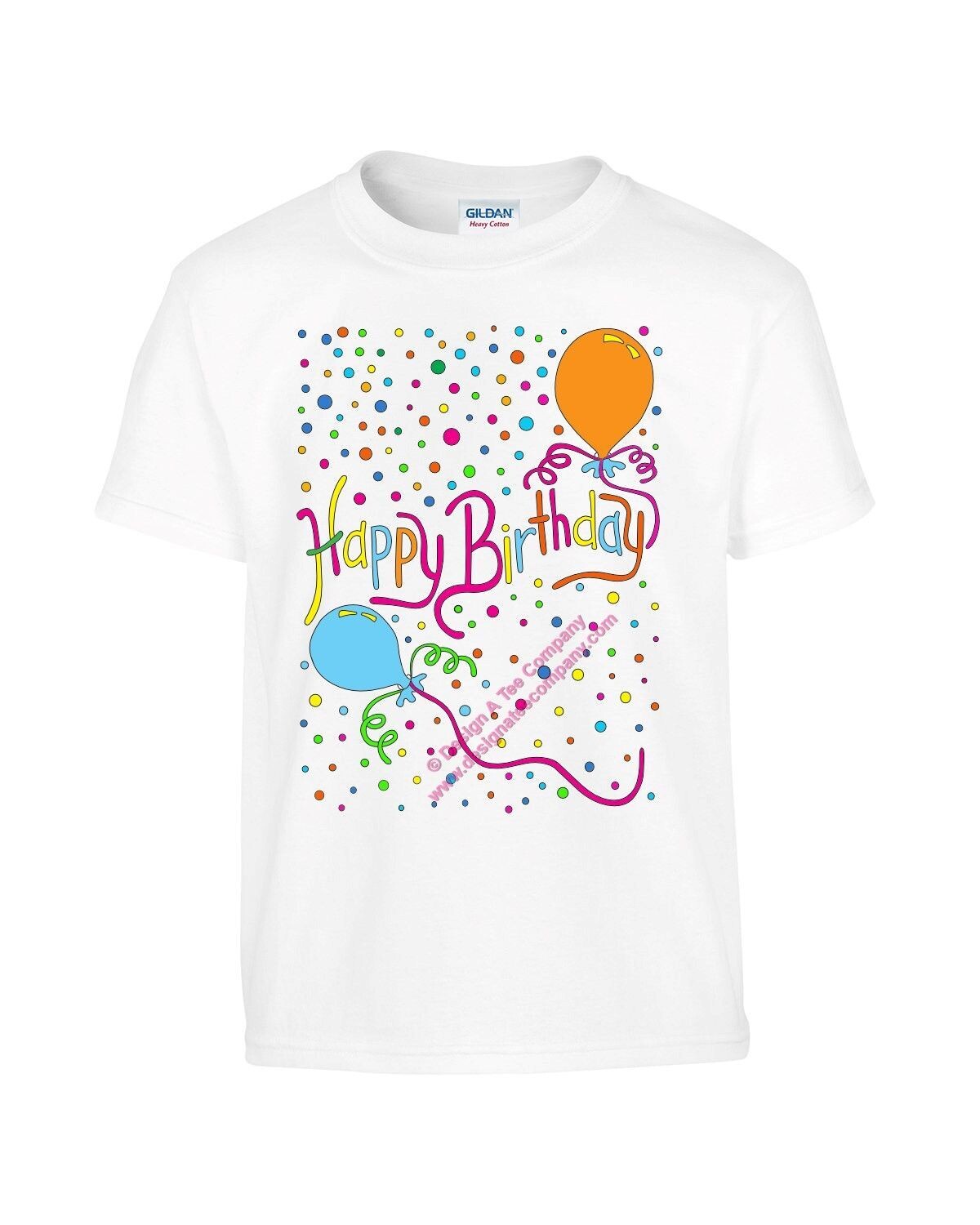 Kids Birthday shirts, Party shirts, Happy Birthday balloon confetti tutu pink orange teal yellow girls youth graphic t-shirt white tee