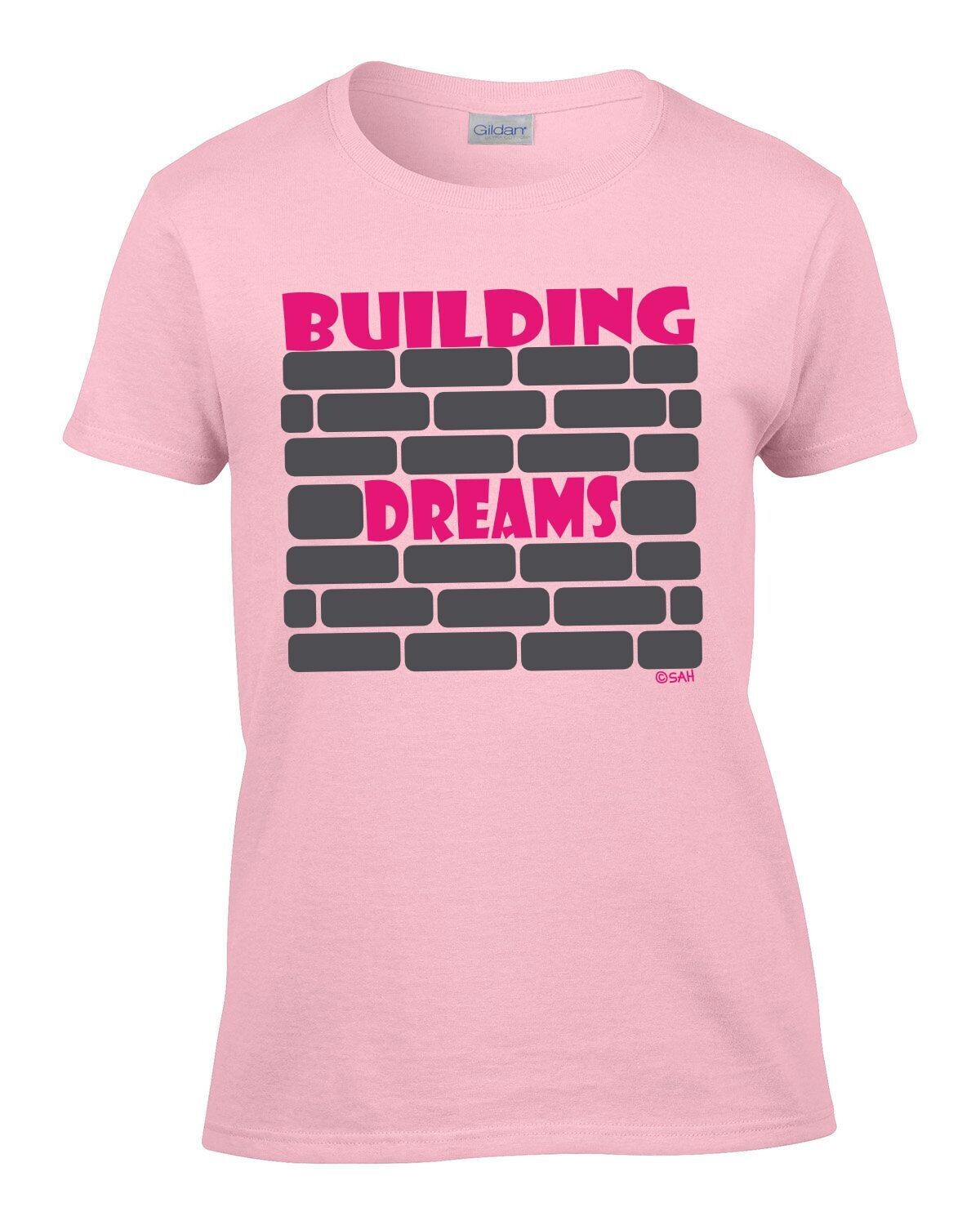 Ladies V-Neck Fine Jersey T-Shirt, Aqua, Building Dreams graphic tee,