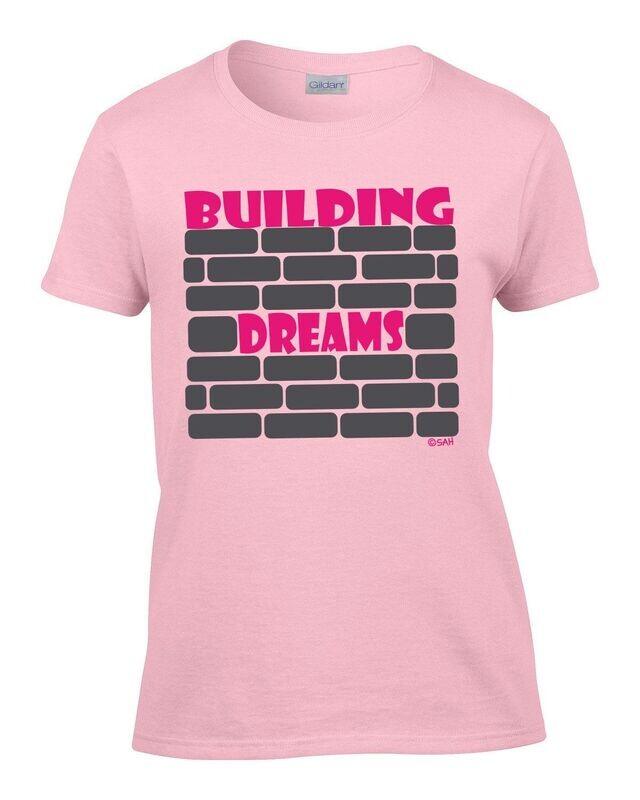 Ladies V-Neck Crewneck Fine Jersey T-Shirt Building Dreams graphic tee,