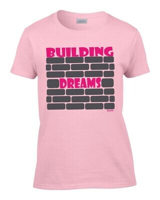 Ladies V-Neck Fine Jersey T-Shirt, Aqua, Building Dreams graphic tee,