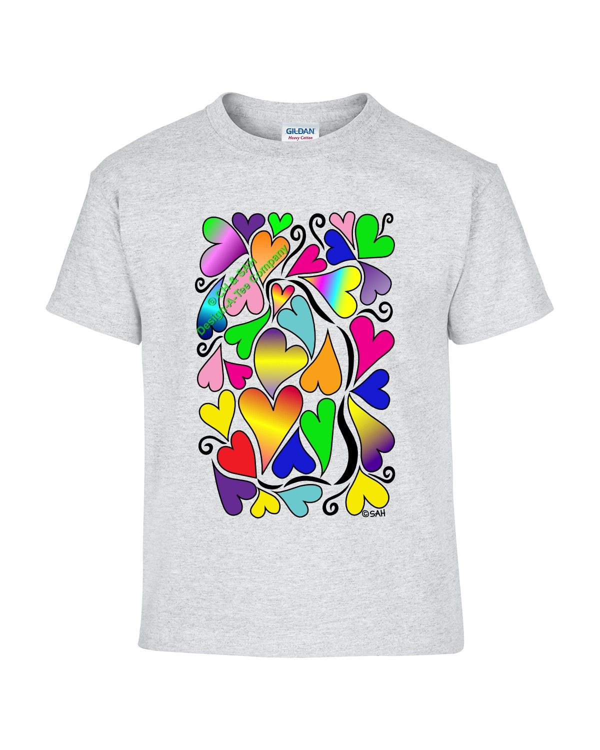Multi-color heart design, Love t-shirt for ladies, men, boys, girls, teens, children, adults,