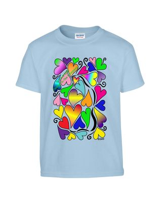 Multi-color heart design, Love t-shirt for ladies, men, boys, girls, teens, children, adults,