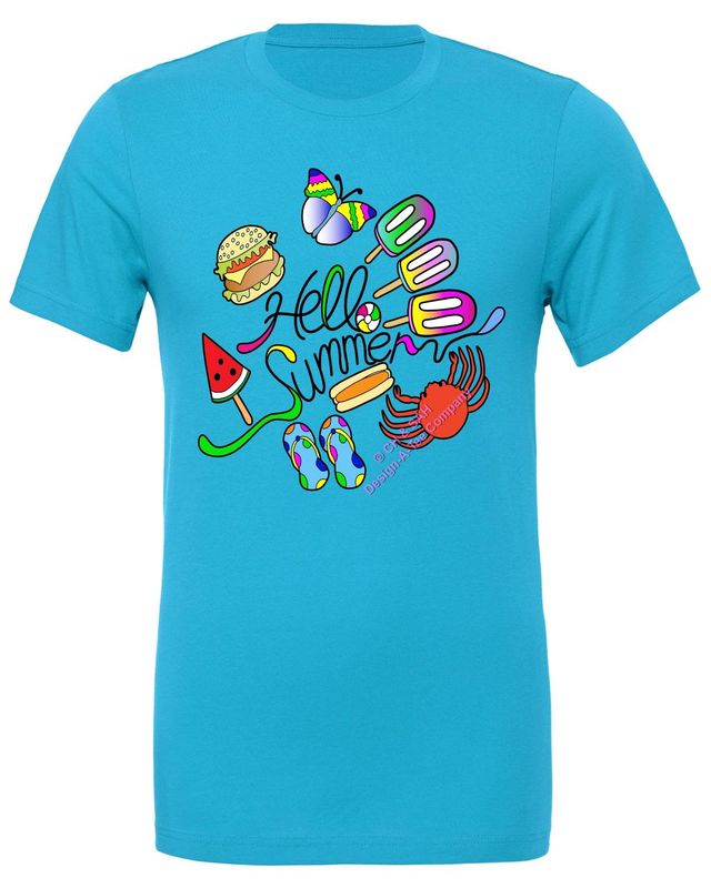 Women Girls Men Boys Graphic t-shirt, Bella Canvas 3001 Hello Summer tee