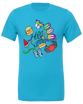 Women Girls Men Boys Graphic t-shirt, Bella Canvas 3001 Hello Summer tee