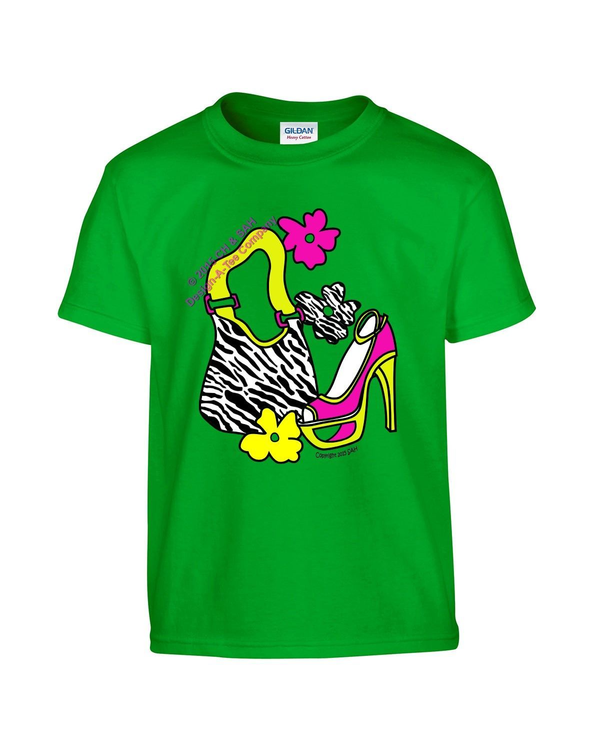 Design-A-Tee Ladies girls teens Fashionista Stiletto Shoe Handbag Flowers tee