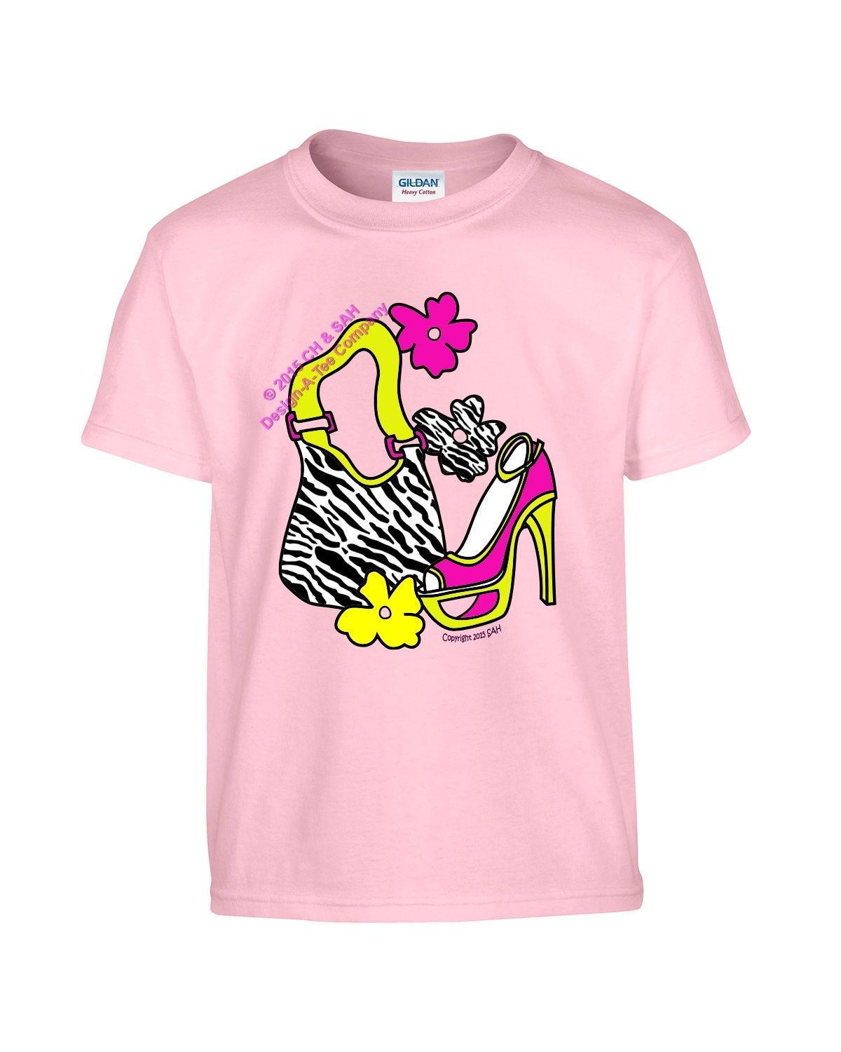 Design-A-Tee Ladies girls teens Fashionista Stiletto Shoe Handbag Flowers tee Design-A-Tee Ladies girls teens Fashionista Stiletto Shoe Handbag Flowers tee