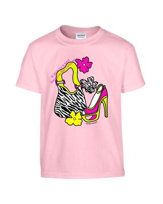 Design-A-Tee Ladies girls teens Fashionista Stiletto Shoe Handbag Flowers tee