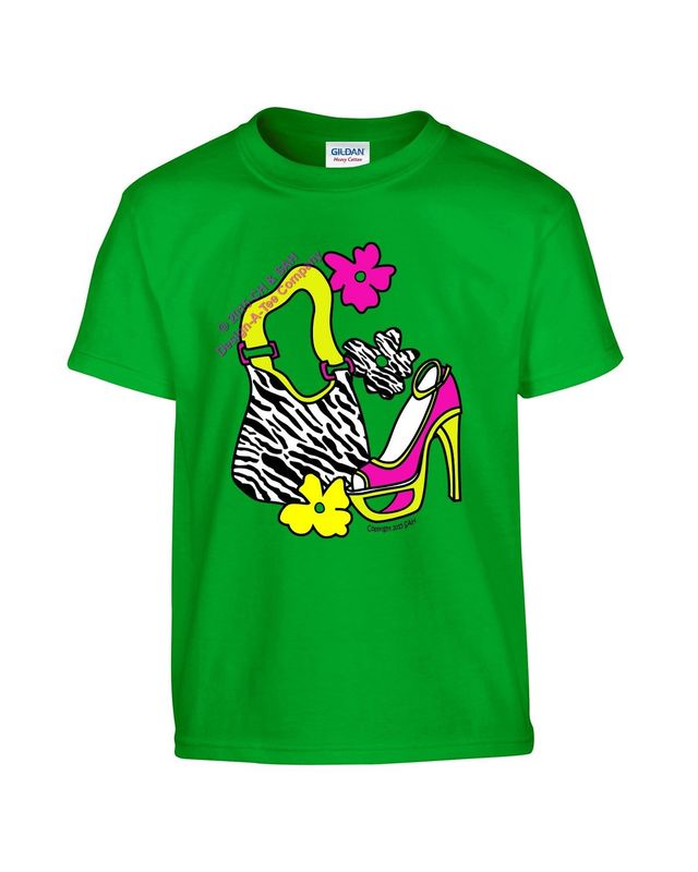 Design-A-Tee Ladies girls teens Fashionista Stiletto Shoe Handbag Flowers tee