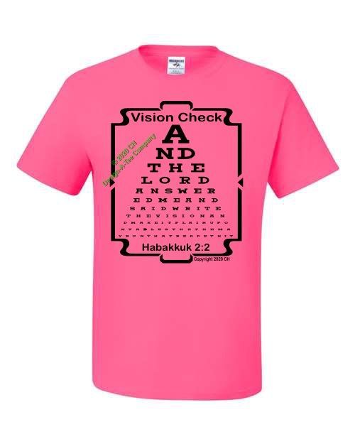 Women Men Girls Boys graphic t-shirt, Print, Vision Check Habakkuk 2:2 Scripture KJV