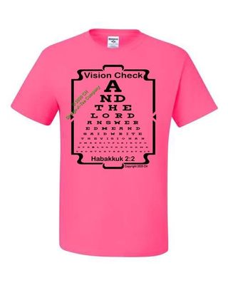 Women Men Girls Boys graphic t-shirt, Print, Vision Check Habakkuk 2:2 Scripture KJV