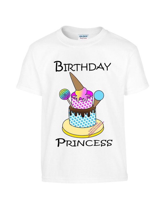 Graphic T-shirt, Birthday Princess, Kids, Children, Youth, Tee, Birthday Party, Cake, Ice Cream,